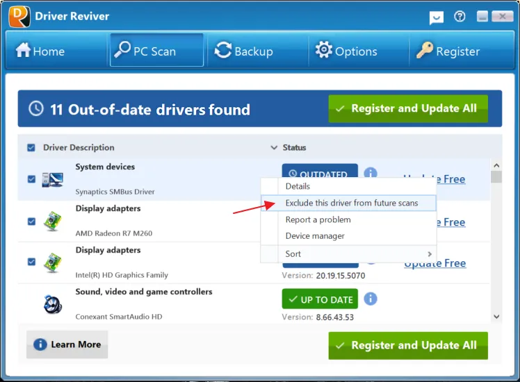 Driver Reviver 2 Главное окно Driver Reviver с кнопкой сканирования