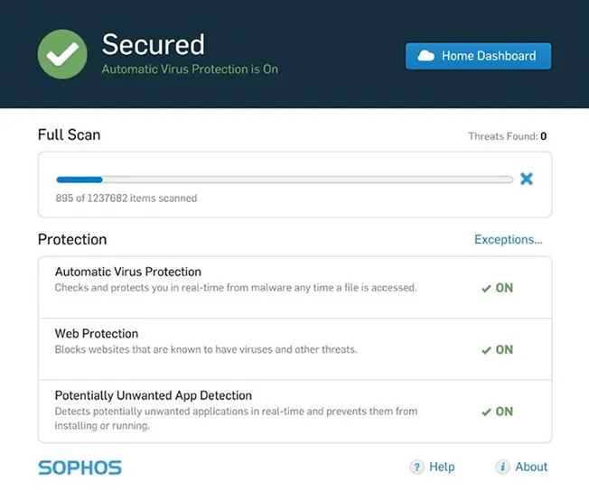 Sophos Home 3 Настройки защиты и сканирования в Sophos Home
