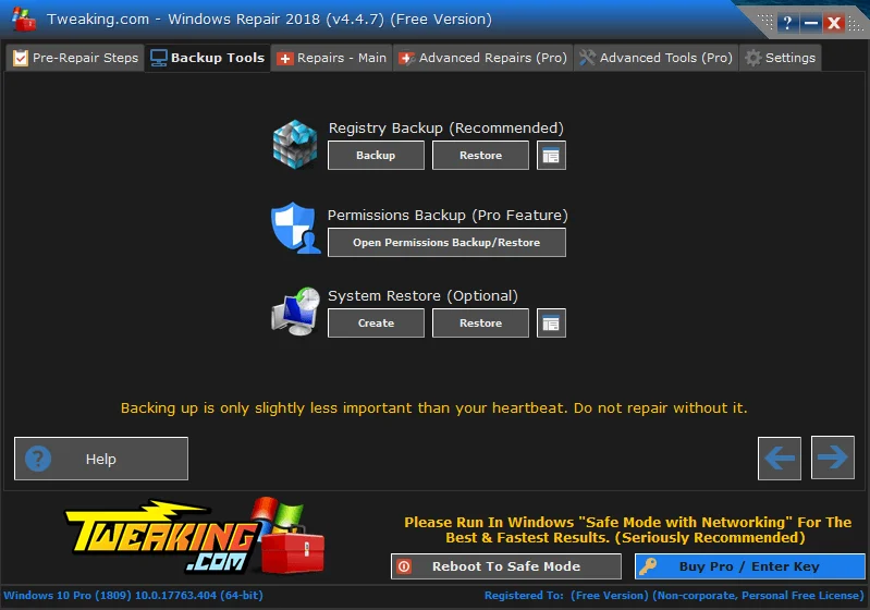 Windows Repair 2 Главное окно Windows Repair с набором исправлений