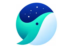 NAVER Whale Browser: быстрый браузер с блокировщиком рекламы и AI-функциями для Windows, macOS и Android 4 Логотип браузера NAVER Whale по центру белого изображения